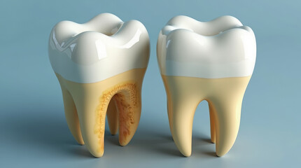 High-Detail Image of a Molar Tooth Split into Clean and Unclean Halves Highlighting Dental Health