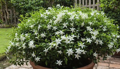  A jasmine plant growing in a garden.