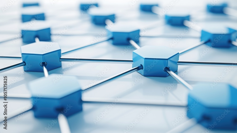 Poster an abstract close-up of interconnected blue hexagonal shapes and lines, symbolizing technology, data