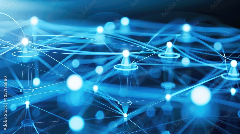 Poster a vibrant, abstract visual depicting interconnected nodes and lines, symbolizing data flow and conne