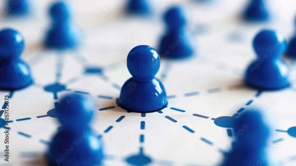 Poster a close-up of blue figures connected by lines, symbolizing networking, collaboration, and communicat
