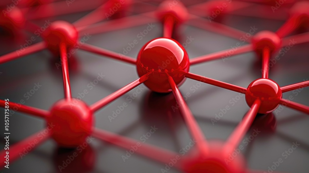 Poster a close-up depiction of interconnected red spheres and lines, symbolizing network structures or mole
