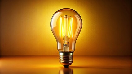 A glowing filament light bulb on a warm, yellow surface, radiating a bright and inviting golden hue.