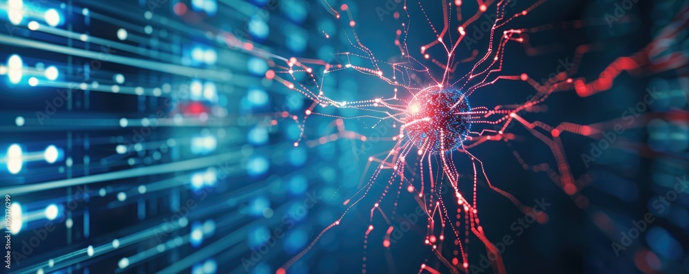 Poster a vivid representation of neural networks, showcasing interconnected pathways with glowing nodes and