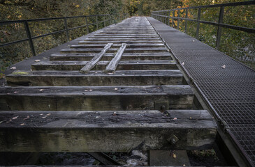 Railway tracks on a abandoned bridge.