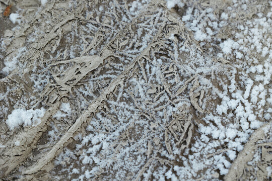 vista macro di un terreno ghiacciato