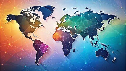 A Polygonal World Map with Interconnected Lines Representing Global Connections and Communication