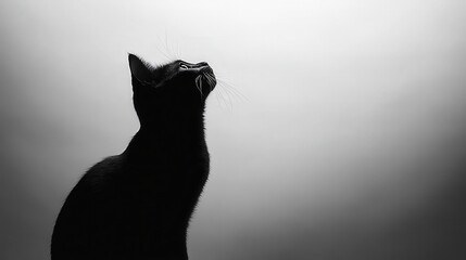 Silhouette Serenity: Feature the silhouette of a cat sitting or stretching against a plain, neutral-colored background 