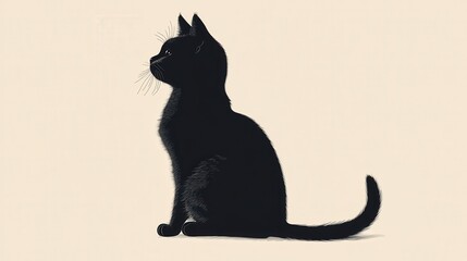 Silhouette Serenity: Feature the silhouette of a cat sitting or stretching against a plain, neutral-colored background 