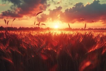Golden wheat field at sunset. Generative AI