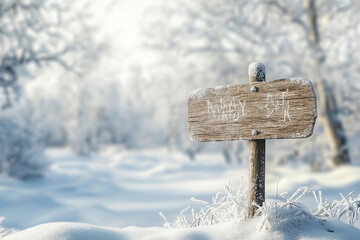 Fototapeta premium Wooden sign in the snow.