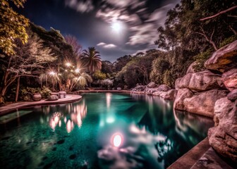 Obraz premium Stunning Long Exposure Drone Footage of Natural Swimming Pool in Lush Greenery and Turquoise Waters
