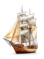A beautifully crafted wooden sail ship with tall masts and expansive sails showcases traditional craftsmanship and evokes maritime adventure