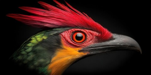 Fototapeta premium Close up of a Vibrant Bird of Paradise with Red Crest and Striking Eye