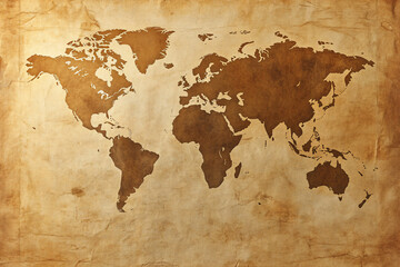 A vintage world map with sepia tones and distressed texture evoking exploration and adventure against an aged parchment background
