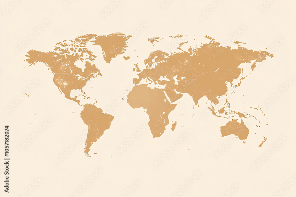 Poster minimalist beige world map on a light background with soft earthy tones providing a simple and clean