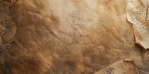 Abstract background with manuscripts and rough texture in brown tones, minimalistic design.