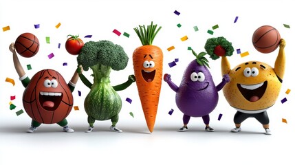 Fun Cartoon Vegetables Engaged in Sports Activities