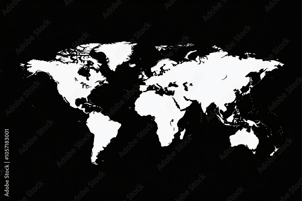 Poster minimalist black and white world map with stark contrast creating a simple and modern representation