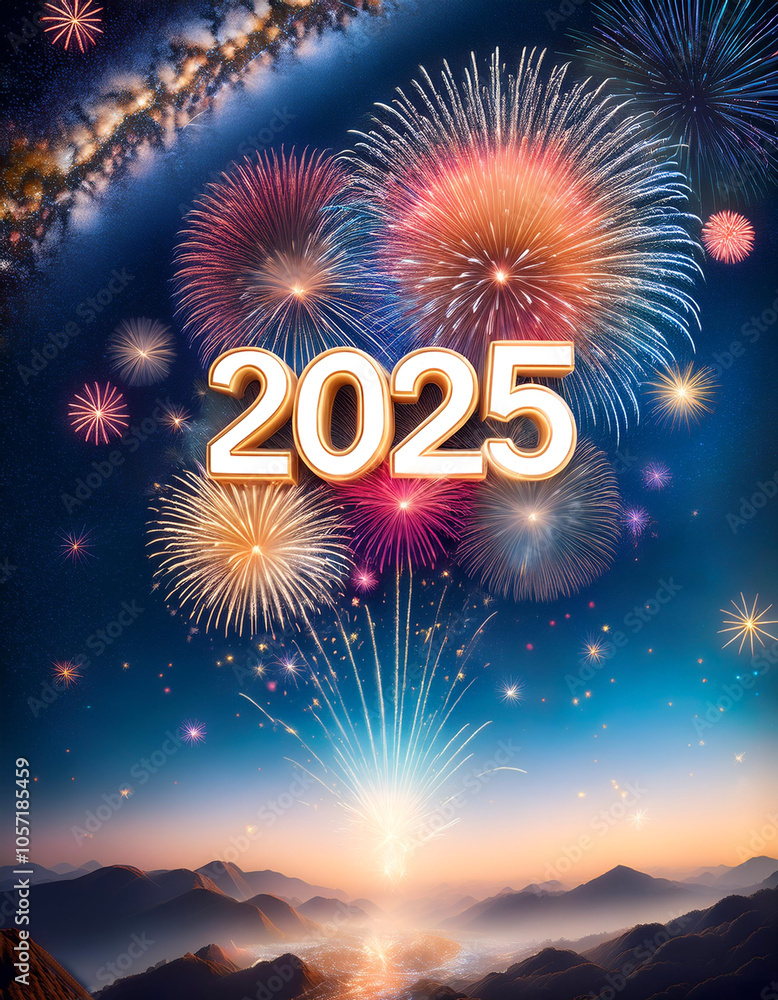 Aufkleber combination of the number 2025 with the best design and a combination of festive elements and orname