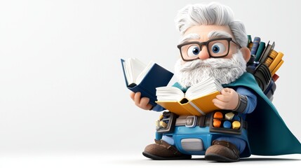 Superhero Librarian Reading Books with a Cape