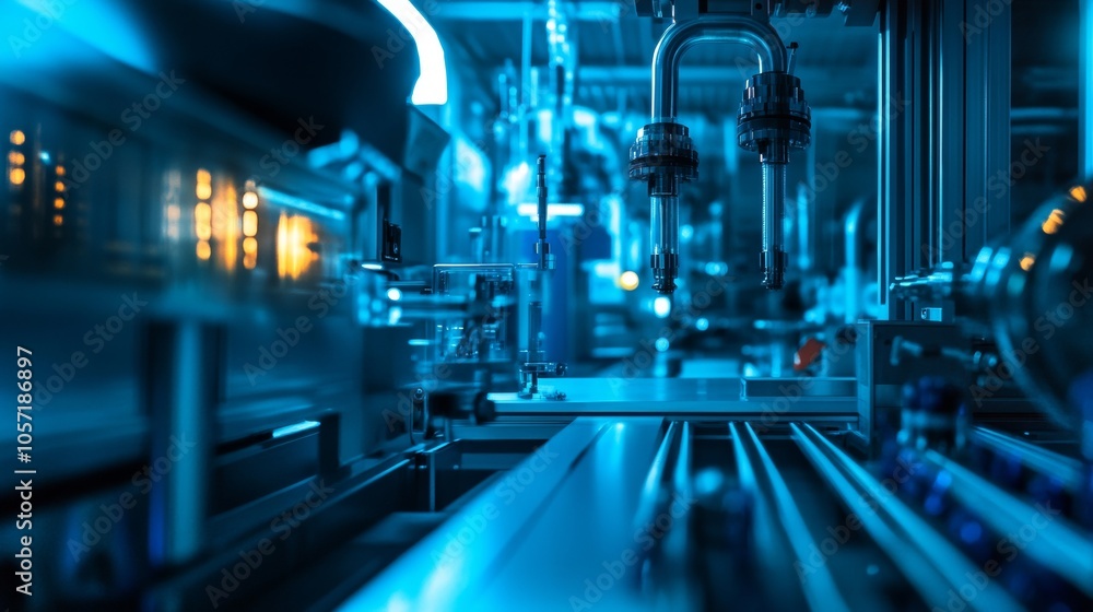 Aufkleber automated machinery operates efficiently in a high-tech factory at night, showcasing intricate compo