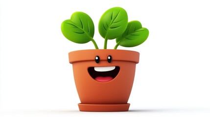 Cheerful Cartoon Flower Pot with Leafy Smiles