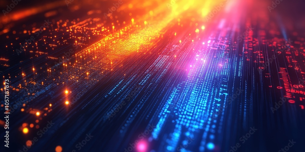 Poster abstract digital data stream with glowing lines and numbers