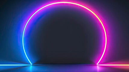Obraz premium Stunning abstract neon tunnel with glowing blue and purple lines leading to a luminous horizon in a digital landscape