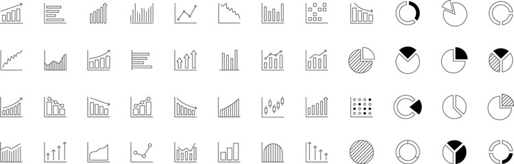 Bar graph line icons set. Graph, Line, Bar, Chart, Diagram, Report, Statistics. Business graphs and charts icons. Business infographics. Statistic data, charts