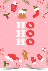 Hand drawn vector abstract fun Merry Christmas time cartoon illustrations greeting cards template and backgrounds big collection set with gift boxes,people and Xmas tree isolated on white background