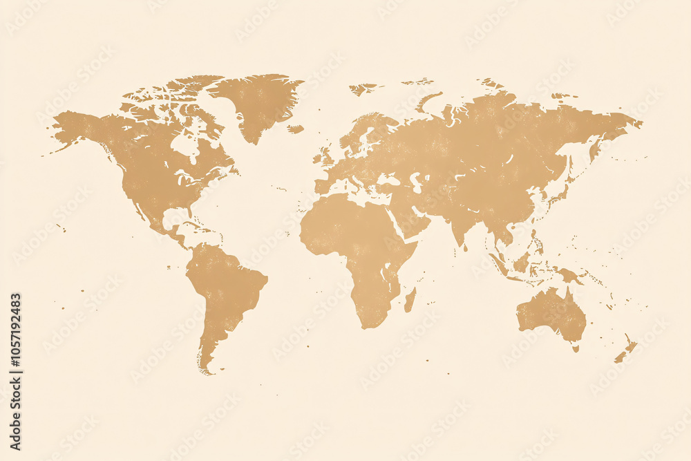 Poster minimalist world map design in beige tones on a light background focusing on simplicity and clean li