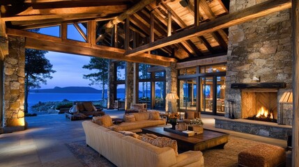 Cozy Modern Living Room with Scenic Ocean View