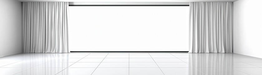 A large white room with white curtains and a white wall