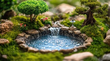 Tranquil Miniature Garden with Pond and Waterfall