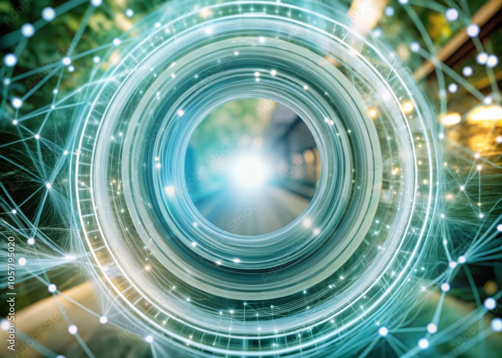 Poster technology background with circular lines in blue light - abstract network innovation