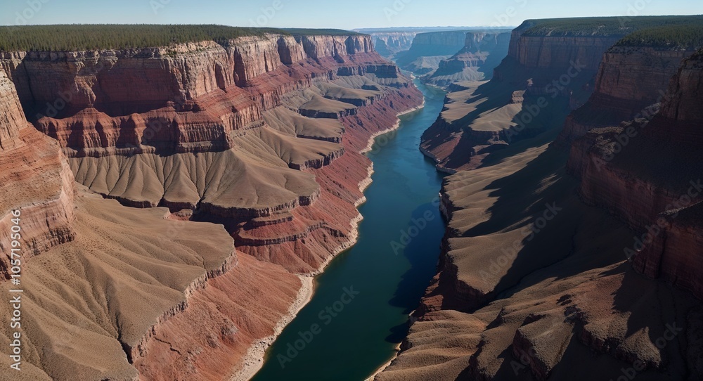 Poster aerial view of deep canyon with river running through