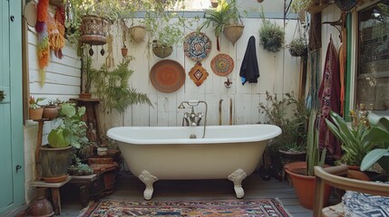 Serene Outdoor Bathing Space with Lush Greenery