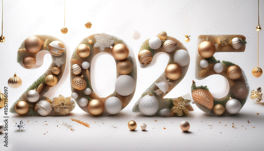 Aufkleber the combination of the number 2025 with the best design and combination of festive elements and orna