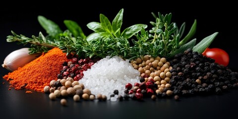 Fresh Herbs  Spices  and Seasonings on Black Background   Culinary Ingredients Photography
