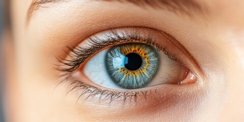 Obraz premium Close-up of a human eye, highlighting intricate iris and sclera details with precision. High resolution image showcasing clarity.