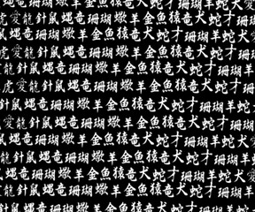 Japanese characters on a black background hieroglyphs