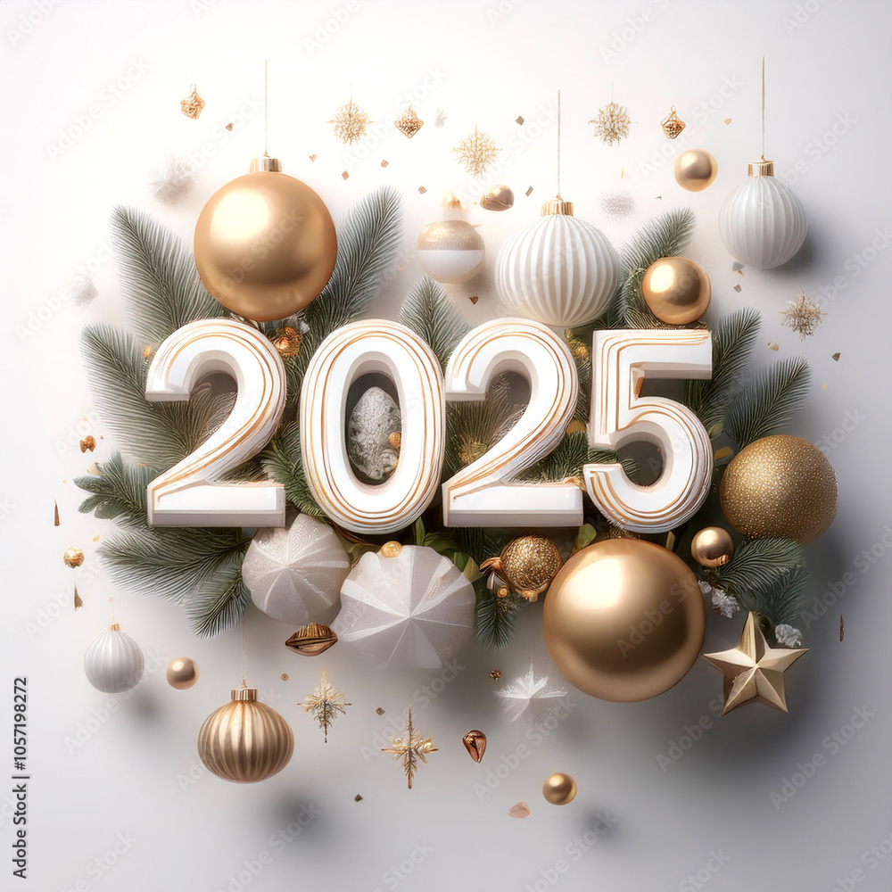 Fototapete the combination of the number 2025 with the best design and combination of festive elements and orna