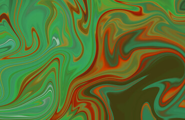 Abstract background of green and orange color from twirling waves. Background for design. Marble ink colorful. Can be used for background or wallpaper. Good for design or logo background.