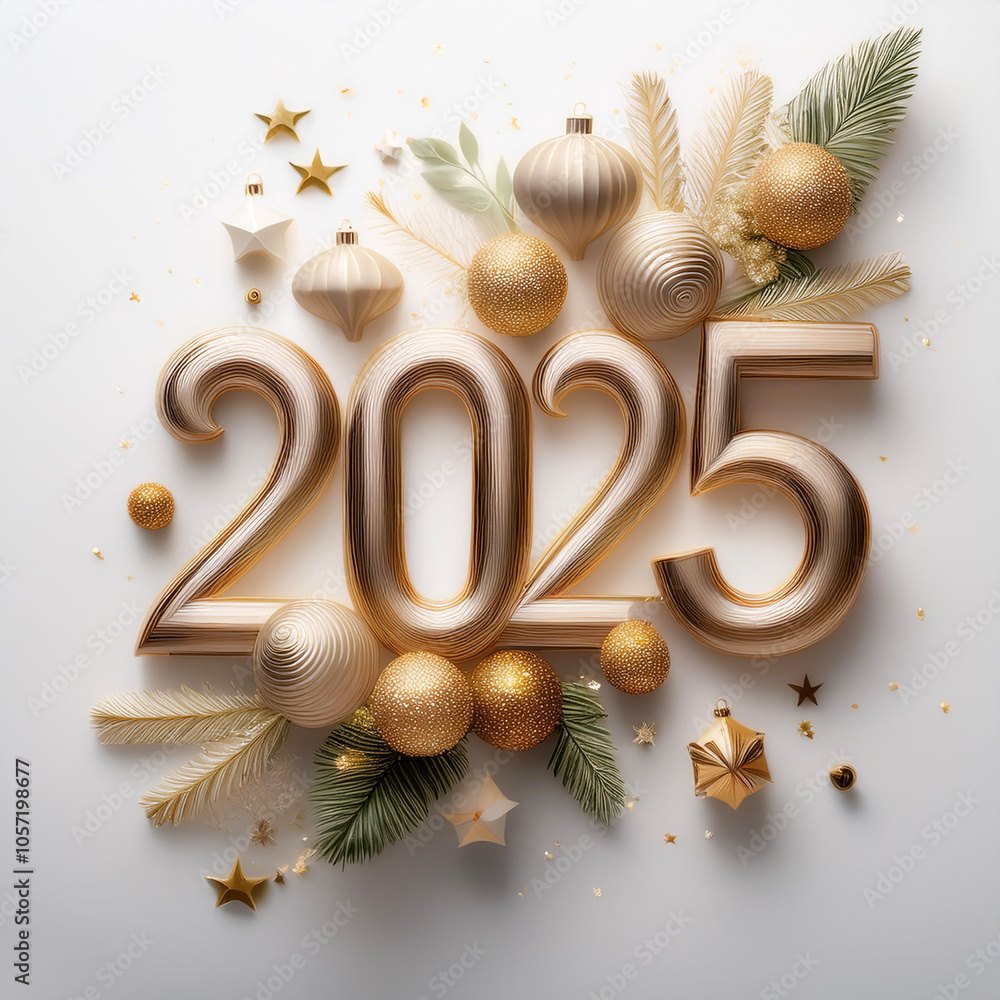 Fototapete the combination of the number 2025 with the best design and combination of festive elements and orna