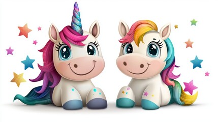 Colorful Cartoon Unicorns with Glittery Accents