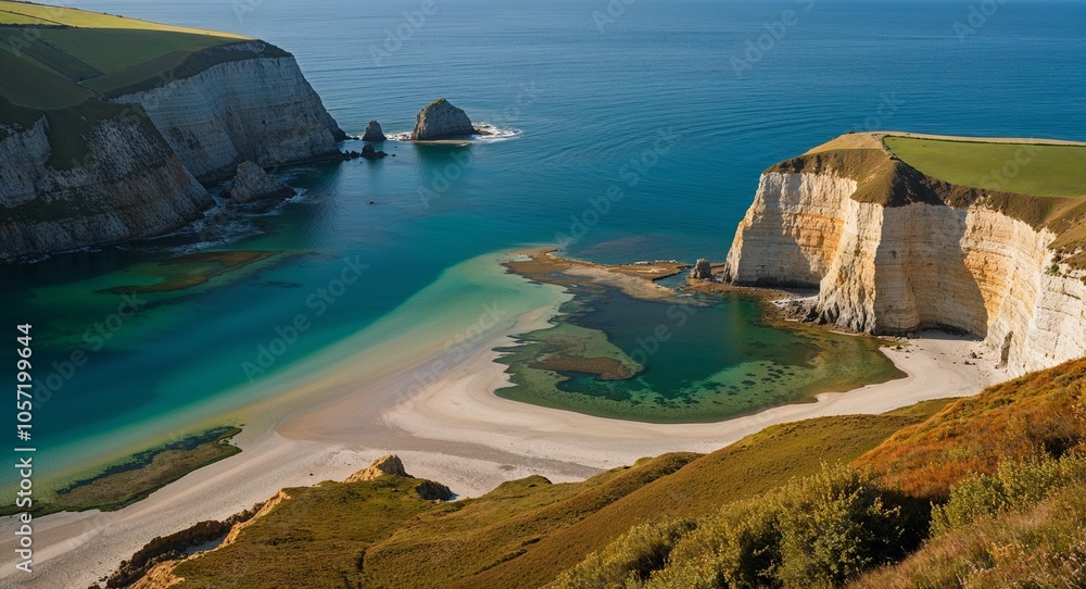 Poster vibrant coastal cliffs with tidal pools from above