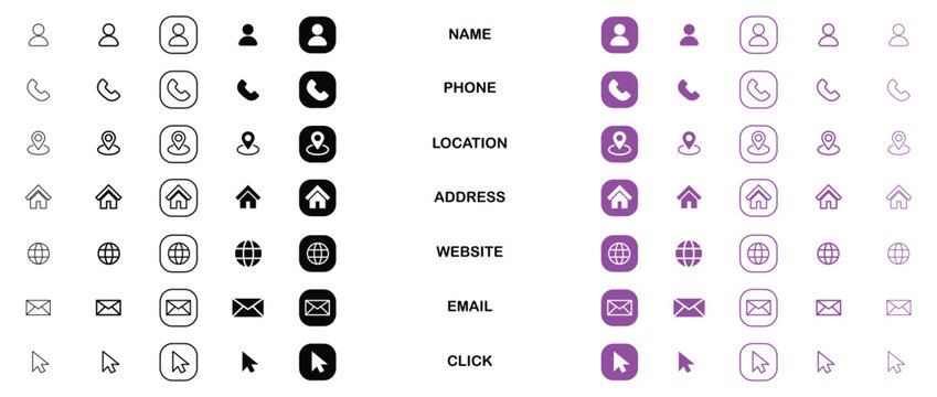 Collection of business card icons in various styles