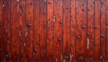 Fototapeta premium Rustic Wooden Planks in Rich Auburn Red with Natural Knots and Weathering Patterns