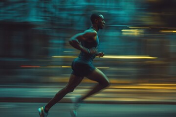 Runner practicing at a fast pace outdoors, demonstrating speed and fitness focus.